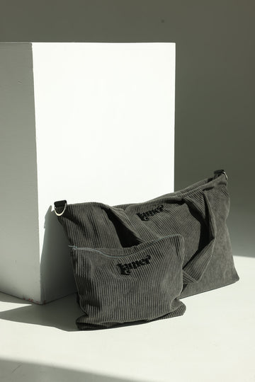 Gray corduroy trolley bag